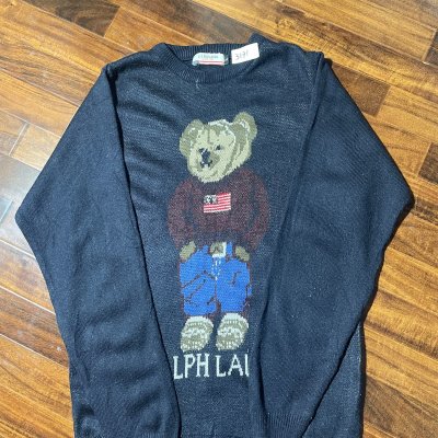 U.S. Polo Assn Sweater L | Navy 2000s Bootleg Bear Sweater | Mens L