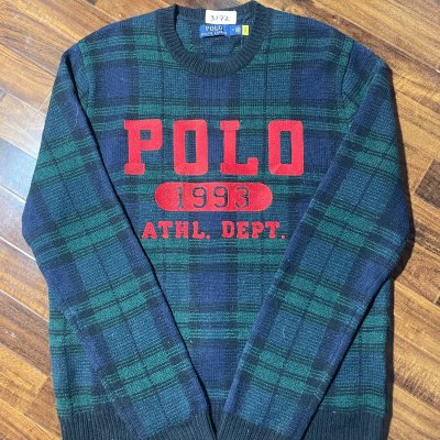 Polo Ralph Lauren Sweater M | Green Plaid 1993 Athl. Dept. Knit Sweater | Mens M