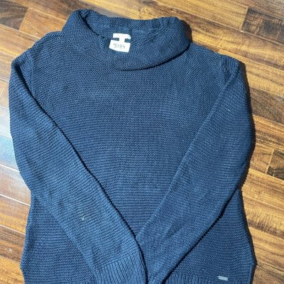 Barbour Sweater M | Navy Modern Purl Stitch Roll Neck Sweater | Mens M