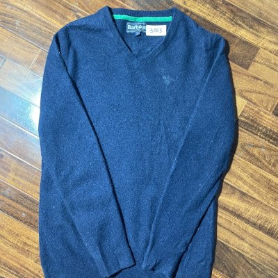 Barbour Sweater L | Navy Modern 100% Wool V-Neck Sweater Jumper | Mens L