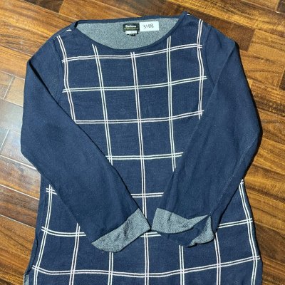 Barbour Sweater M | Navy Harper Check Knit Cotton Sweater Jumper | Womens M