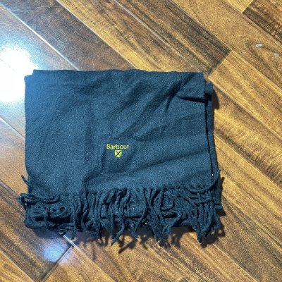 Barbour Scarf One Size | Black Lambswool Scarf Fringe | Unisex