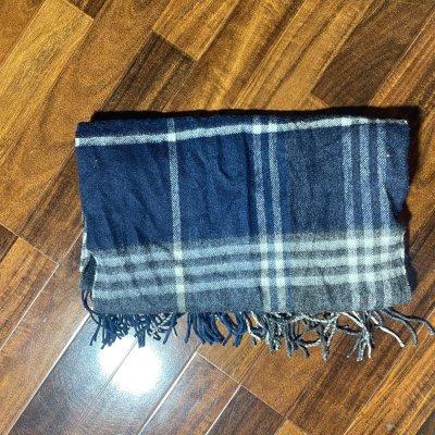 Barbour Scarf One Size | Navy Tartan Wool Cashmere Scarf Fringe | Unisex