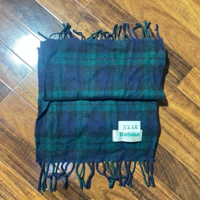 Barbour Scarf One Size | 1990s Black Watch Tartan Wool Scarf Fringe | Unisex