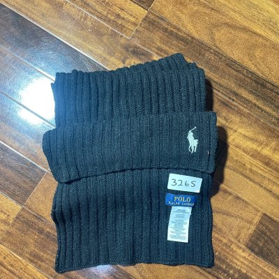 Polo Ralph Lauren Scarf One Size | Black Modern Ribbed Knit Scarf Logo | Unisex