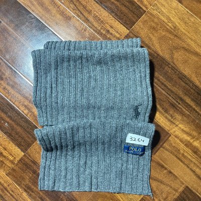 Polo Ralph Lauren Scarf One Size | Grey 2000s Ribbed Knit Scarf Pony | Unisex
