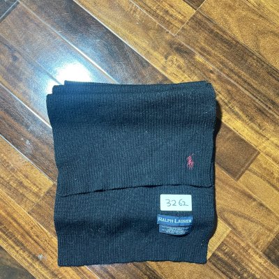 Ralph Lauren Scarf One Size | Black 2000s Merino Wool Ribbed Scarf | Unisex