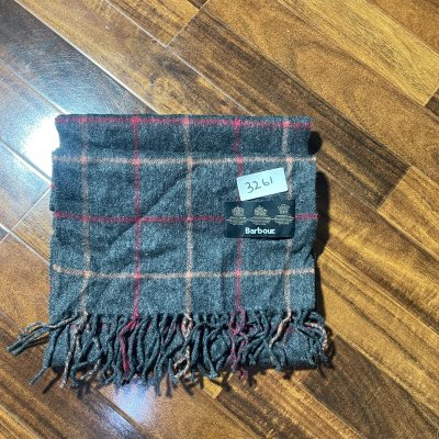 Barbour Scarf One Size | Grey 2000s Wool Plaid Scarf Fringe Check | Unisex