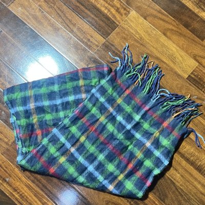 Barbour Scarf One Size | Navy Modern Tartan Lambswool Cashmere Scarf Fringe | Unisex