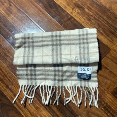 Burberry Scarf One Size | Beige 2000s Nova Check Lambswool Scarf Fringe | Unisex