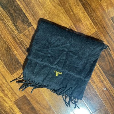 Barbour Scarf One Size | Black 2010s Embroidered Lambswool Scarf Fringe | Unisex