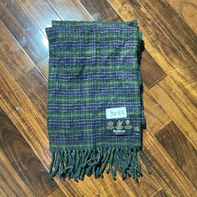 Barbour Scarf One Size | Green 2000s Tartan Merino Cashmere Scarf Fringe | Unisex