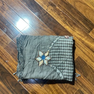 Estern Philosofe Scarf One Size | Grey 2000s Wool Embroidered Scarf Floral | Unisex