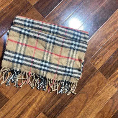 Burberry Scarf One Size | Beige 2000s Nova Check Lambswool Scarf Fringe | Unisex