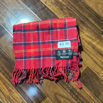 Barbour Scarf One Size | Red 1990s Merino Cashmere Tartan Scarf Fringe | Unisex