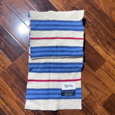 Burberry Scarf One Size | White 2000s Striped Lambswool Scarf Blue Red | Unisex