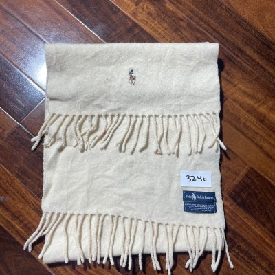 Polo Ralph Lauren Scarf One Size | Cream 1990s Wool Scarf Embroidered Pony Fringe | Unisex