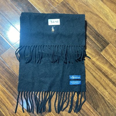 Polo Ralph Lauren Scarf One Size | Black 1990s Lambswool Fringe Scarf Pony | Unisex