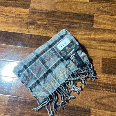 Barbour Scarf One Size | Grey 2000s Tartan Lambswool Scarf Plaid | Unisex